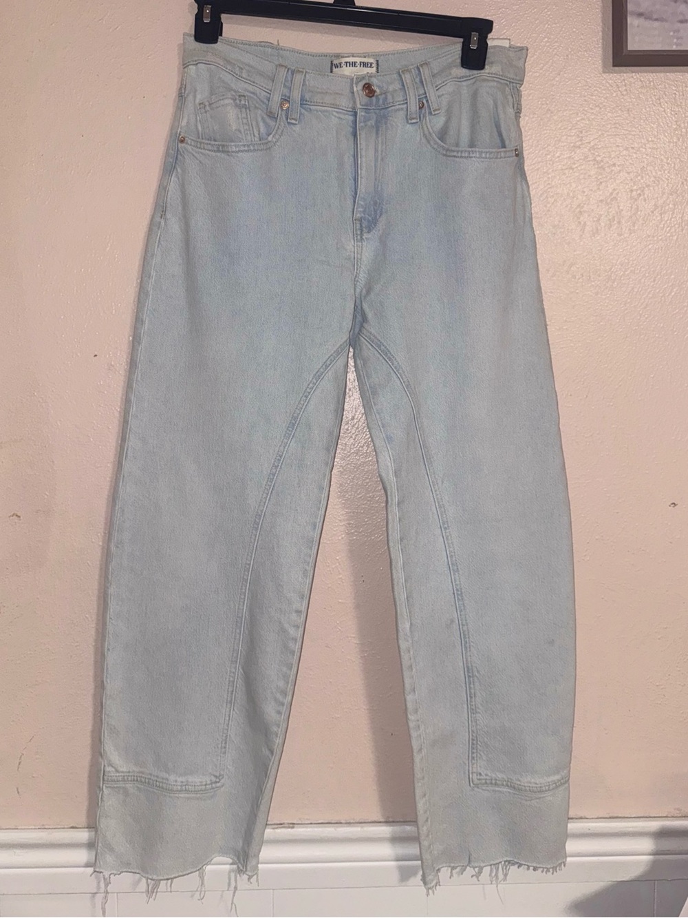 We the free Light Wash Straight-Leg Jeans with Raw Hem
